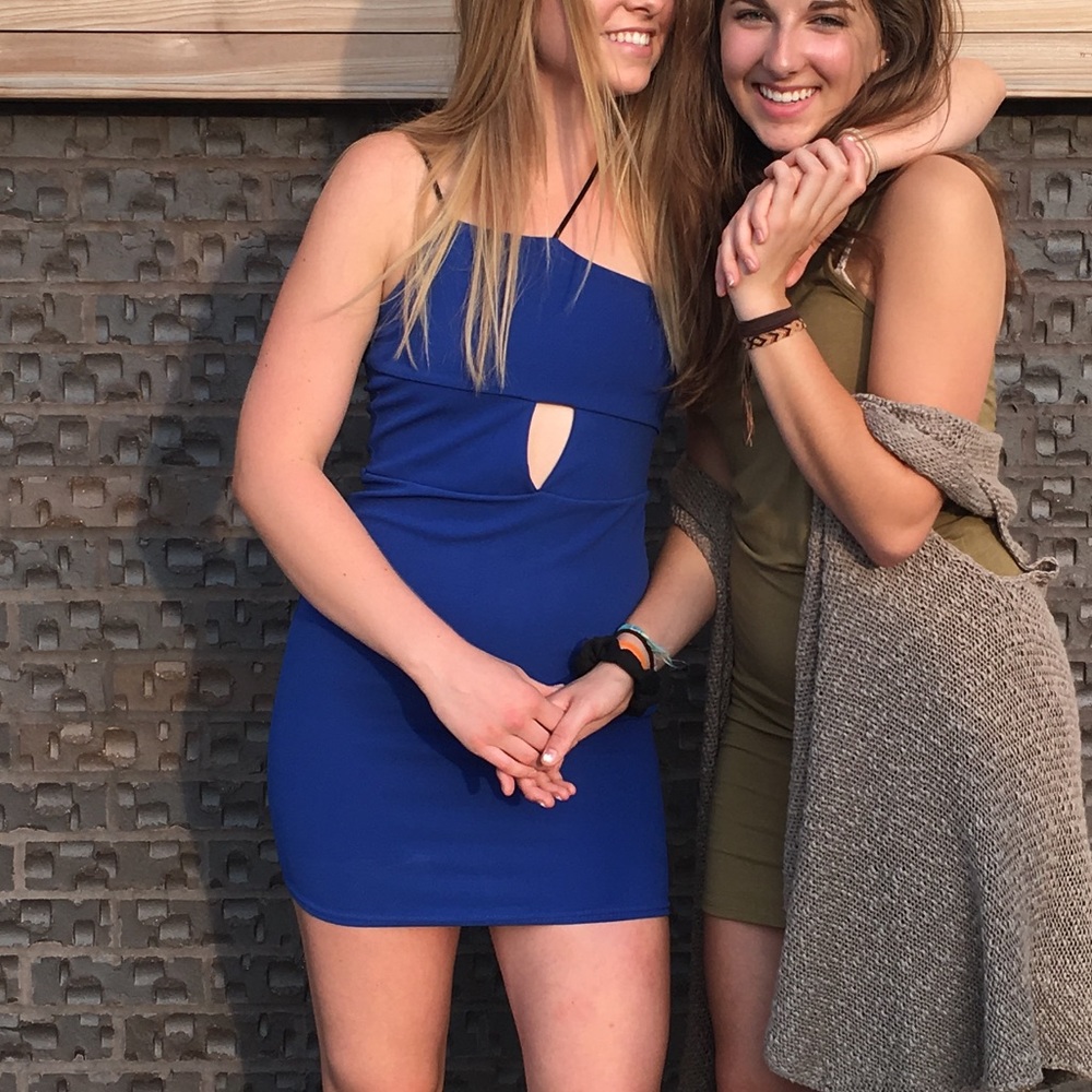 Asymmetric blue bodycon dress